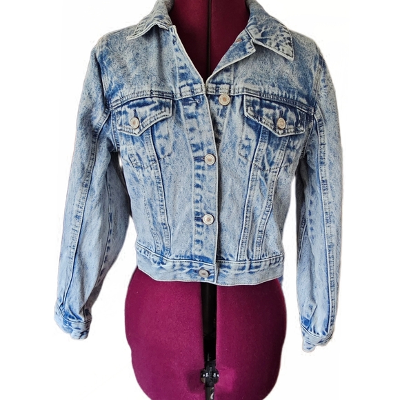 KanCan Acid Wash Blue Jean Jacket Classic Cropped Retro Style - Picture 2 of 14